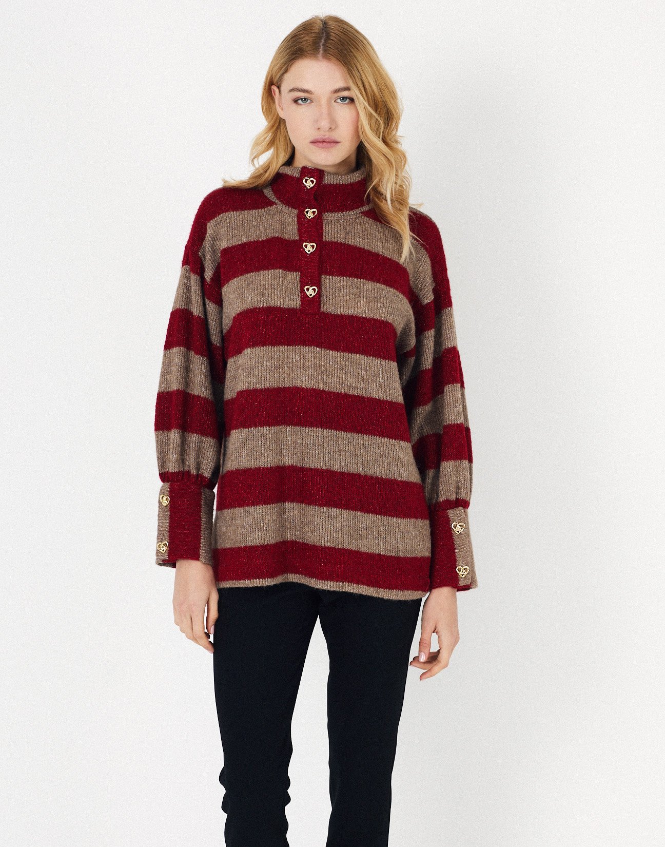 Striped sweater with button