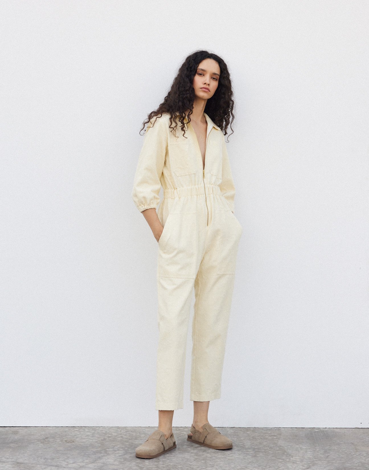 Textured fabric jumpsuit