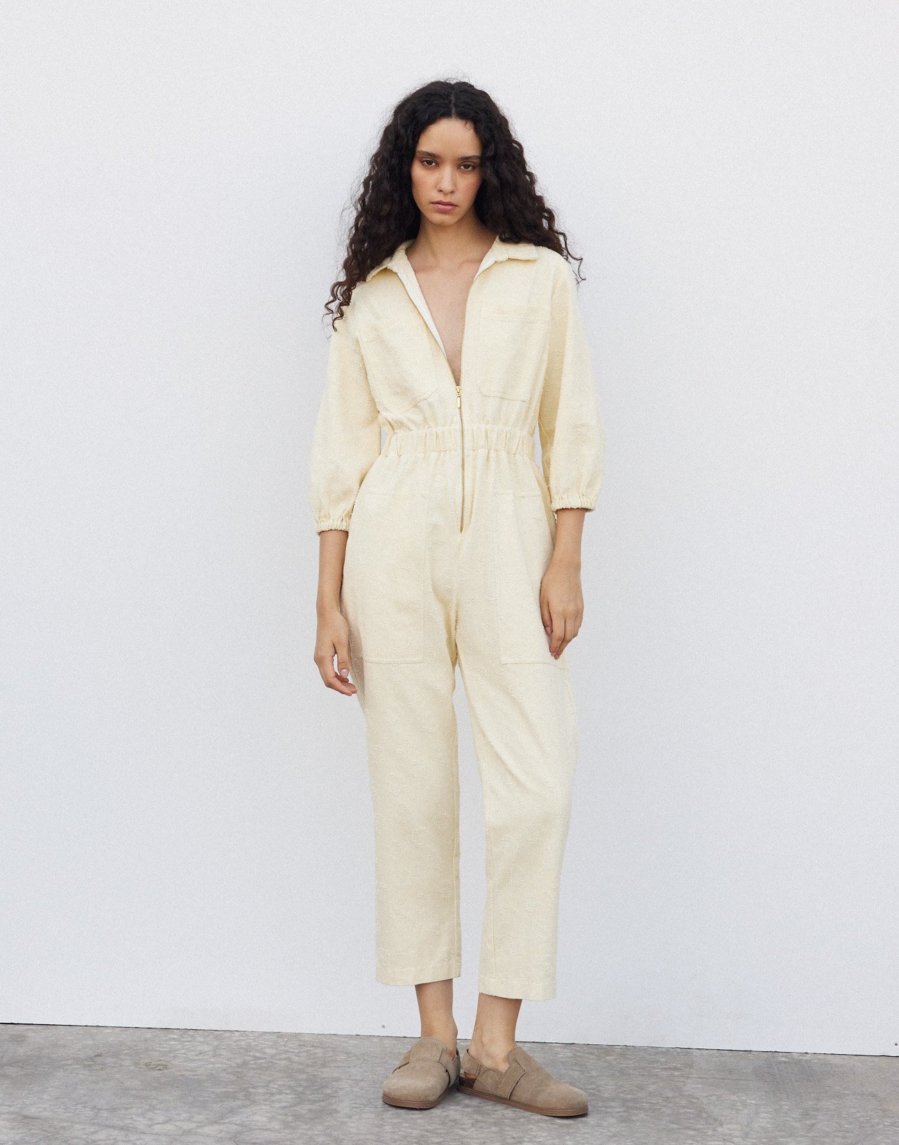 Textured fabric jumpsuit