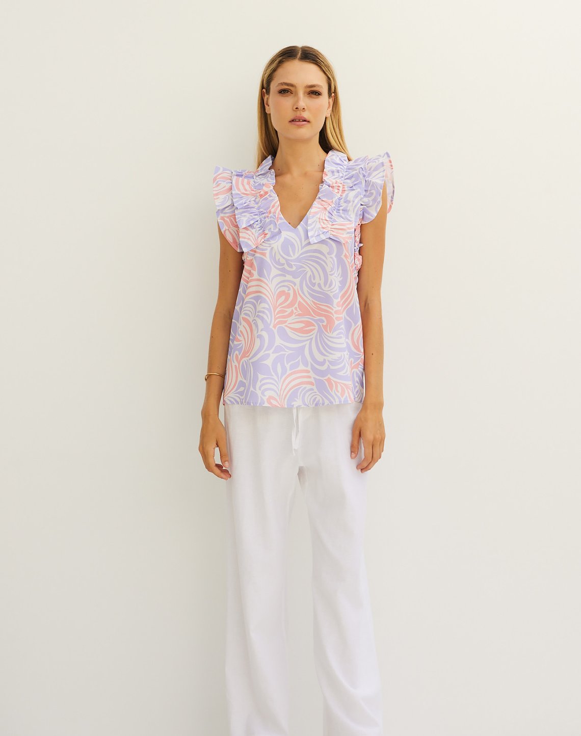 Printed poplin top