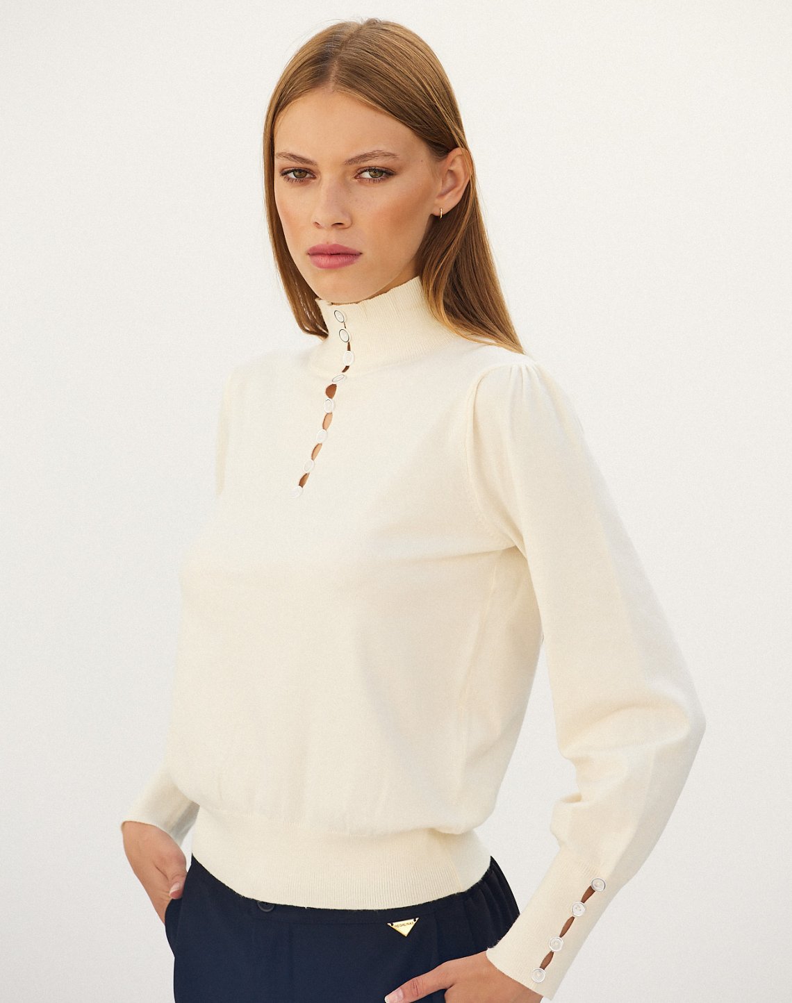 Knit blouse with openings