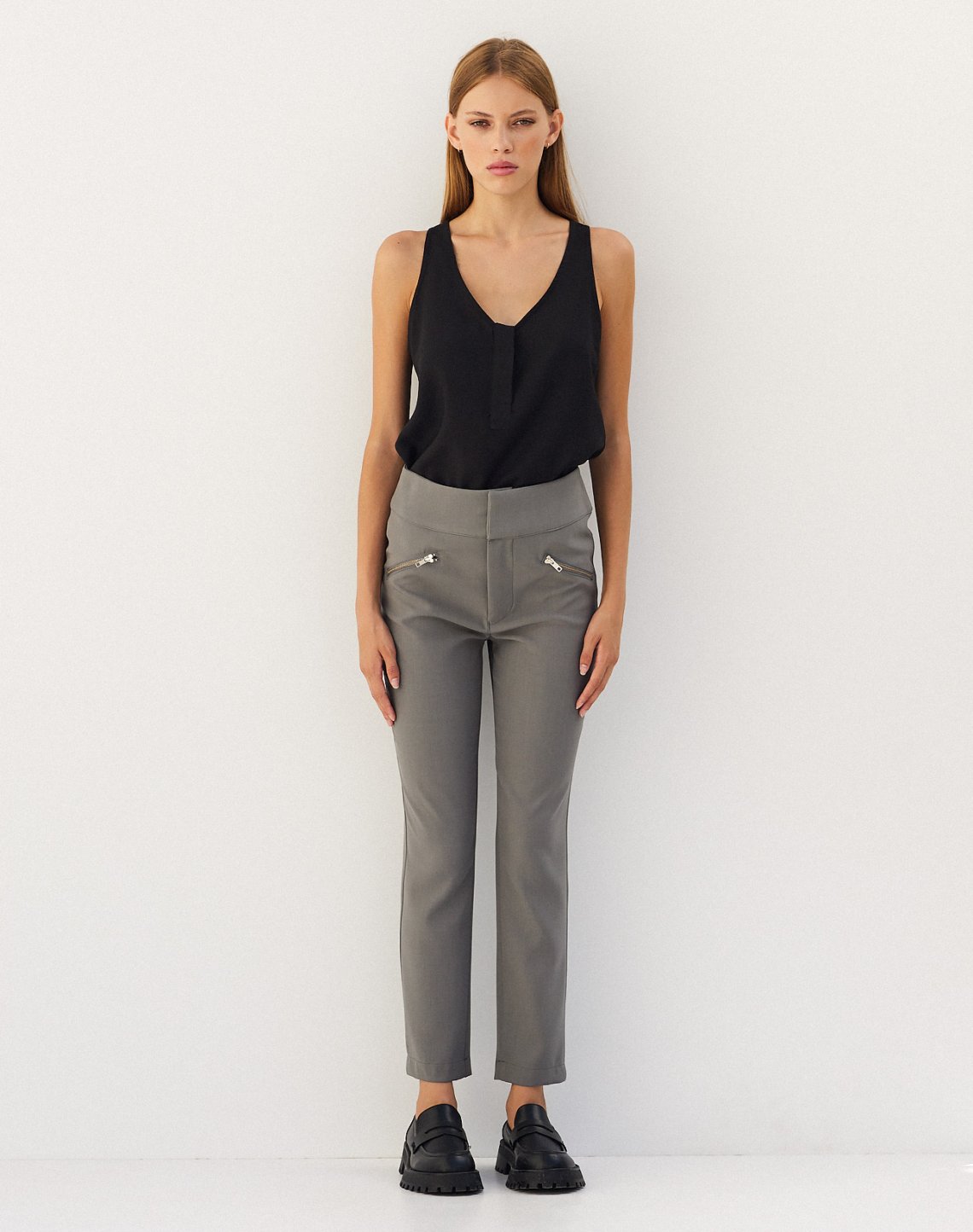 High waist trousers with zip