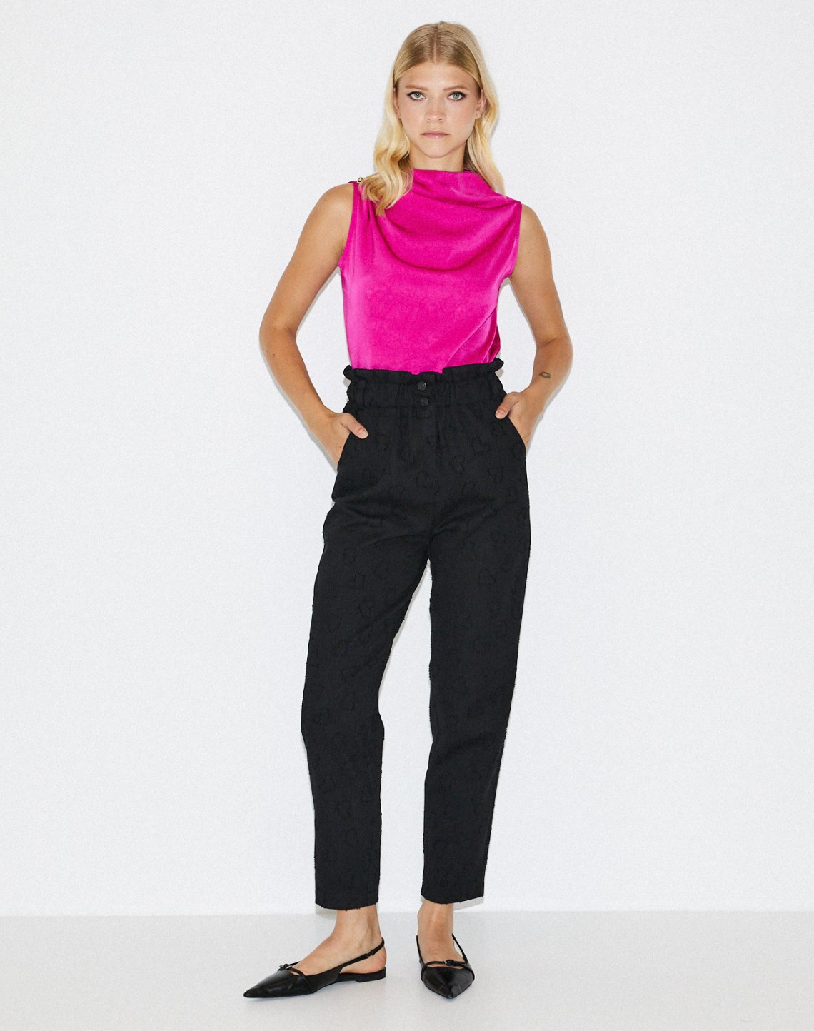 Textured fabric trousers