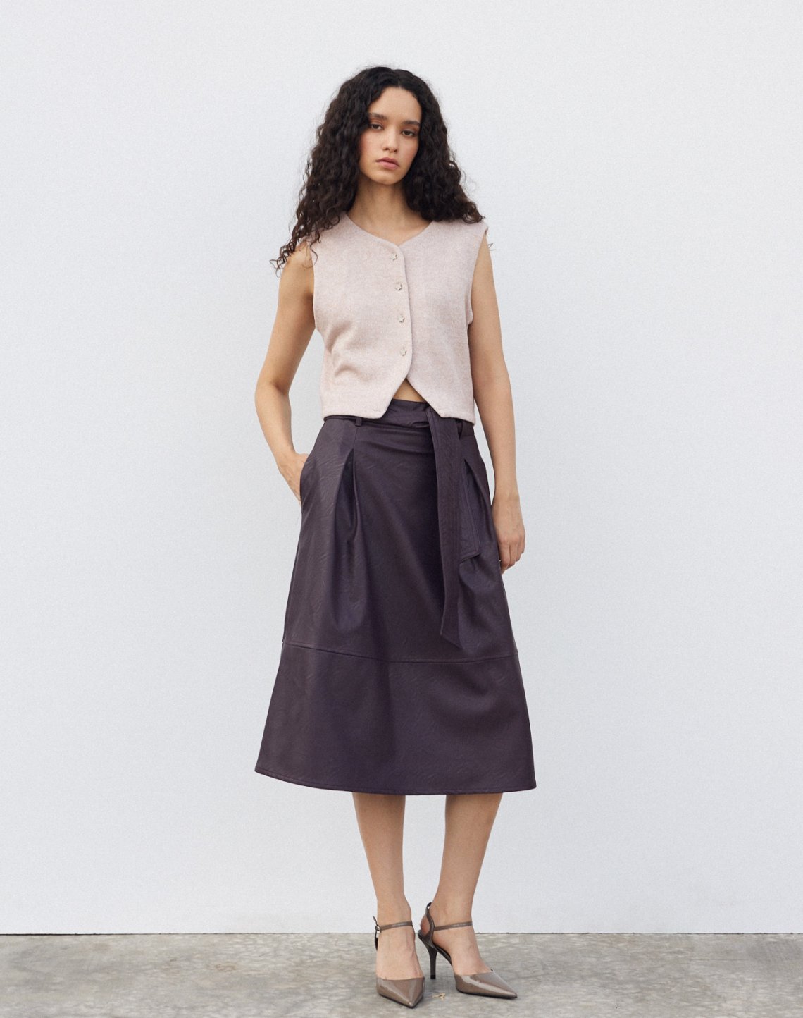 Faux leather midi skirt