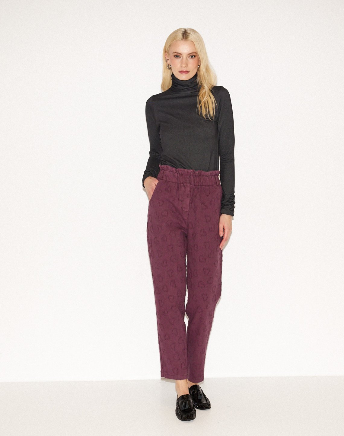 Textured fabric trousers