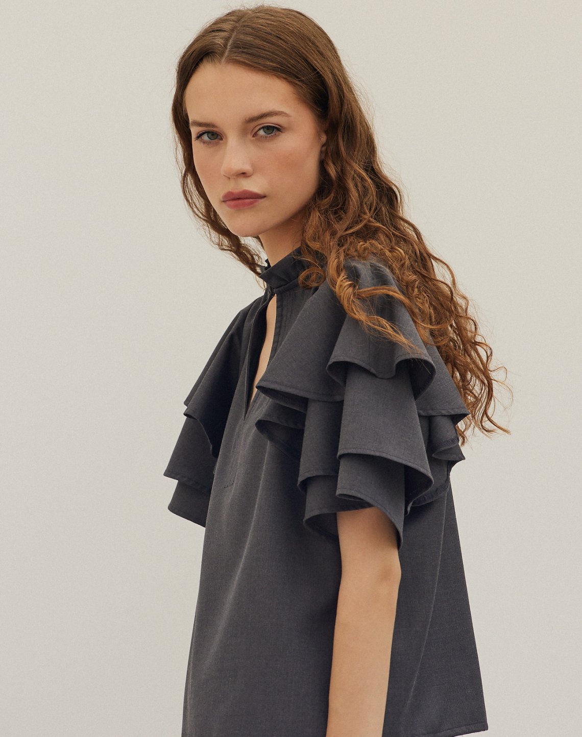 Blouse with double ruffle