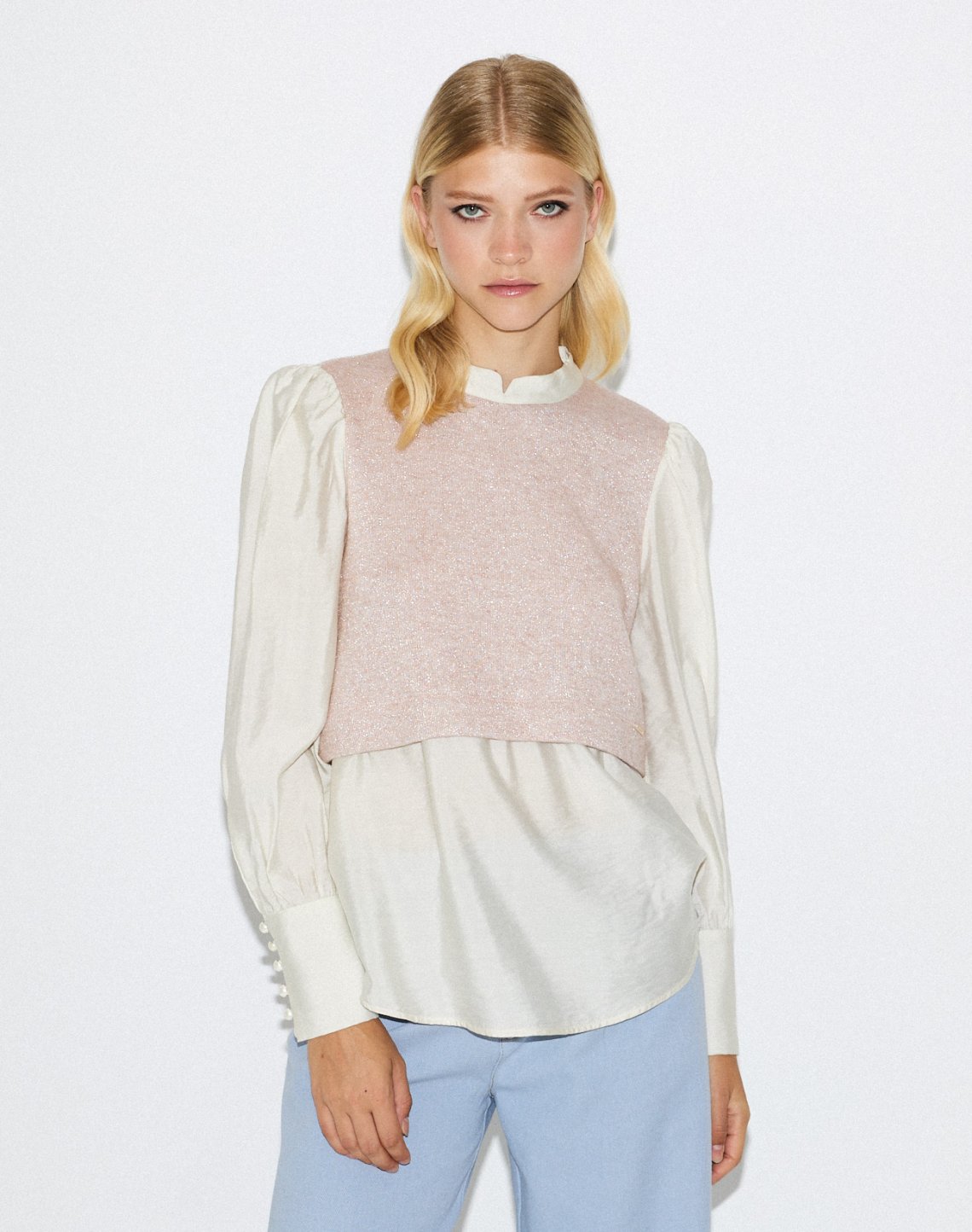 Contrast knit blouse