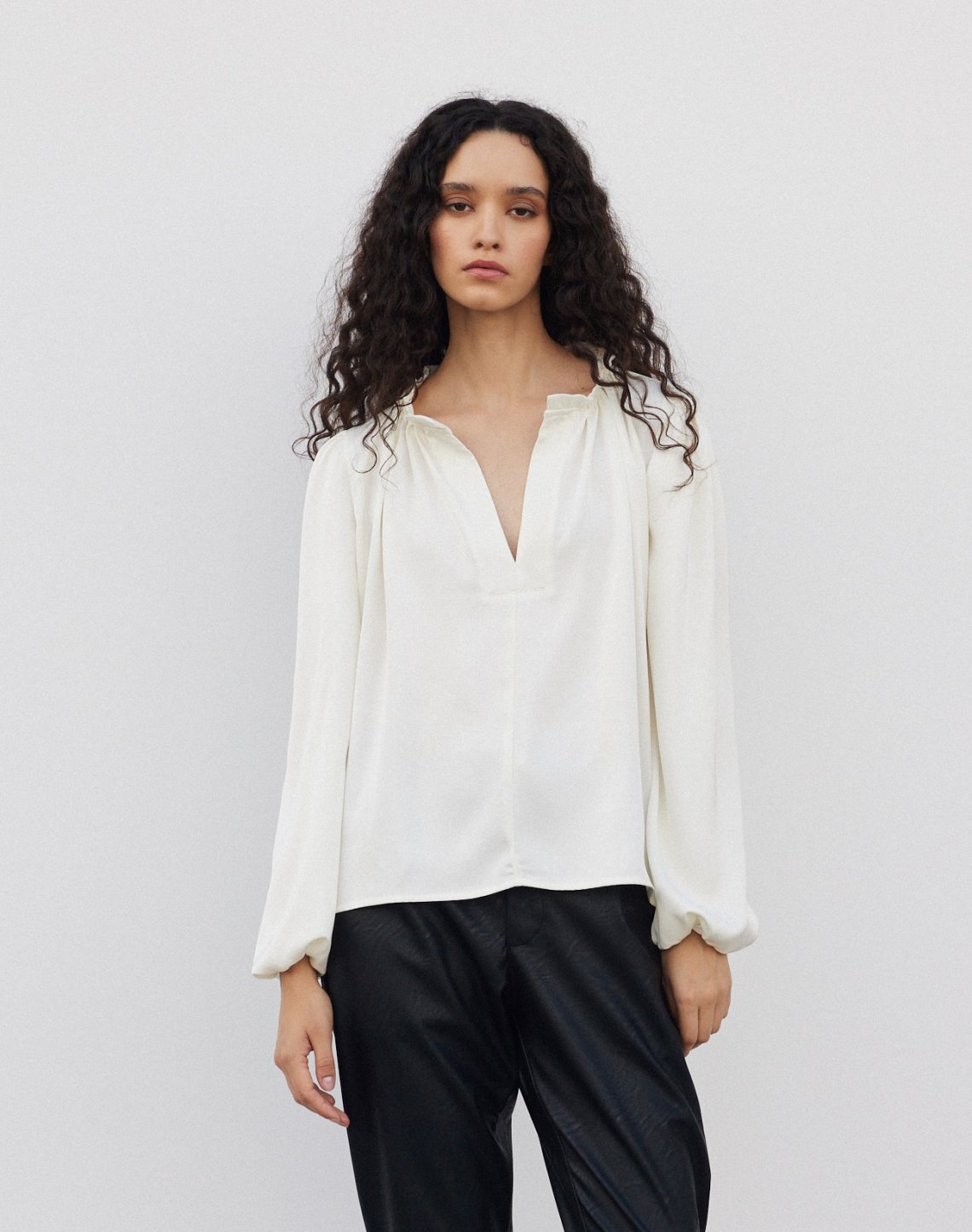 Satin blouse with ruffle