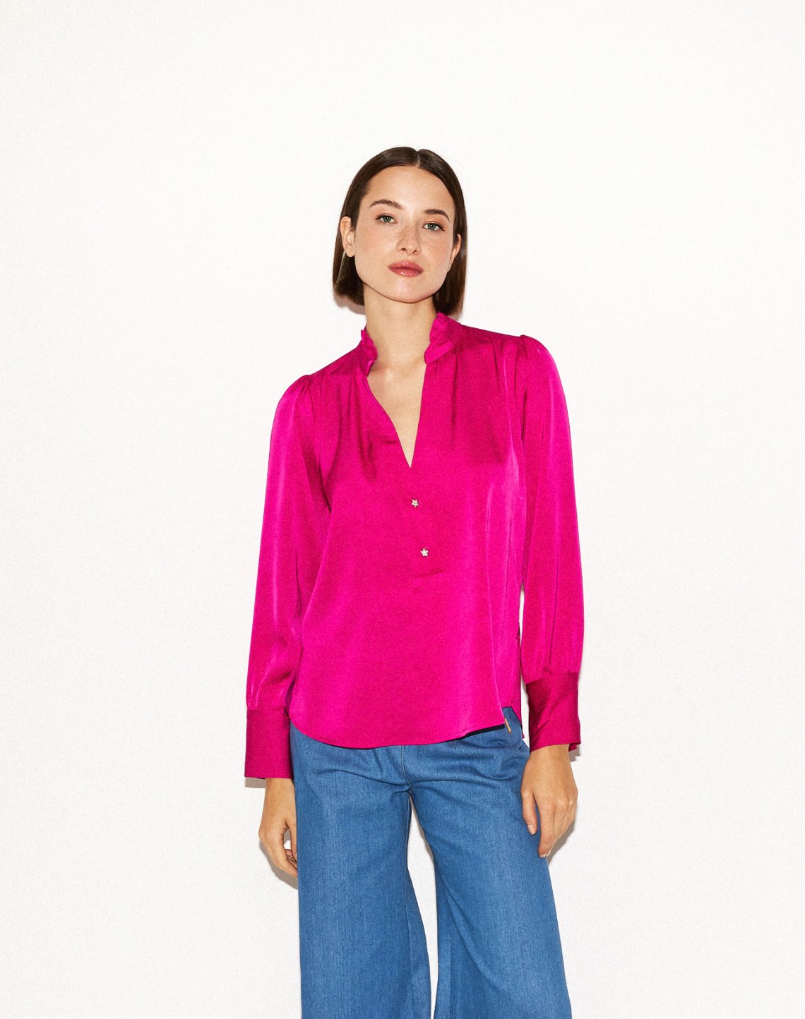 Satin blouse with button